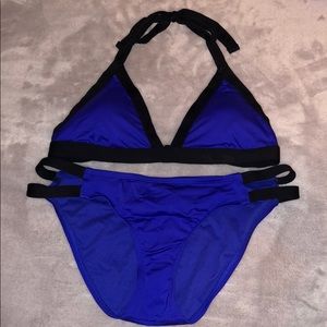 royal blue and black bikini
